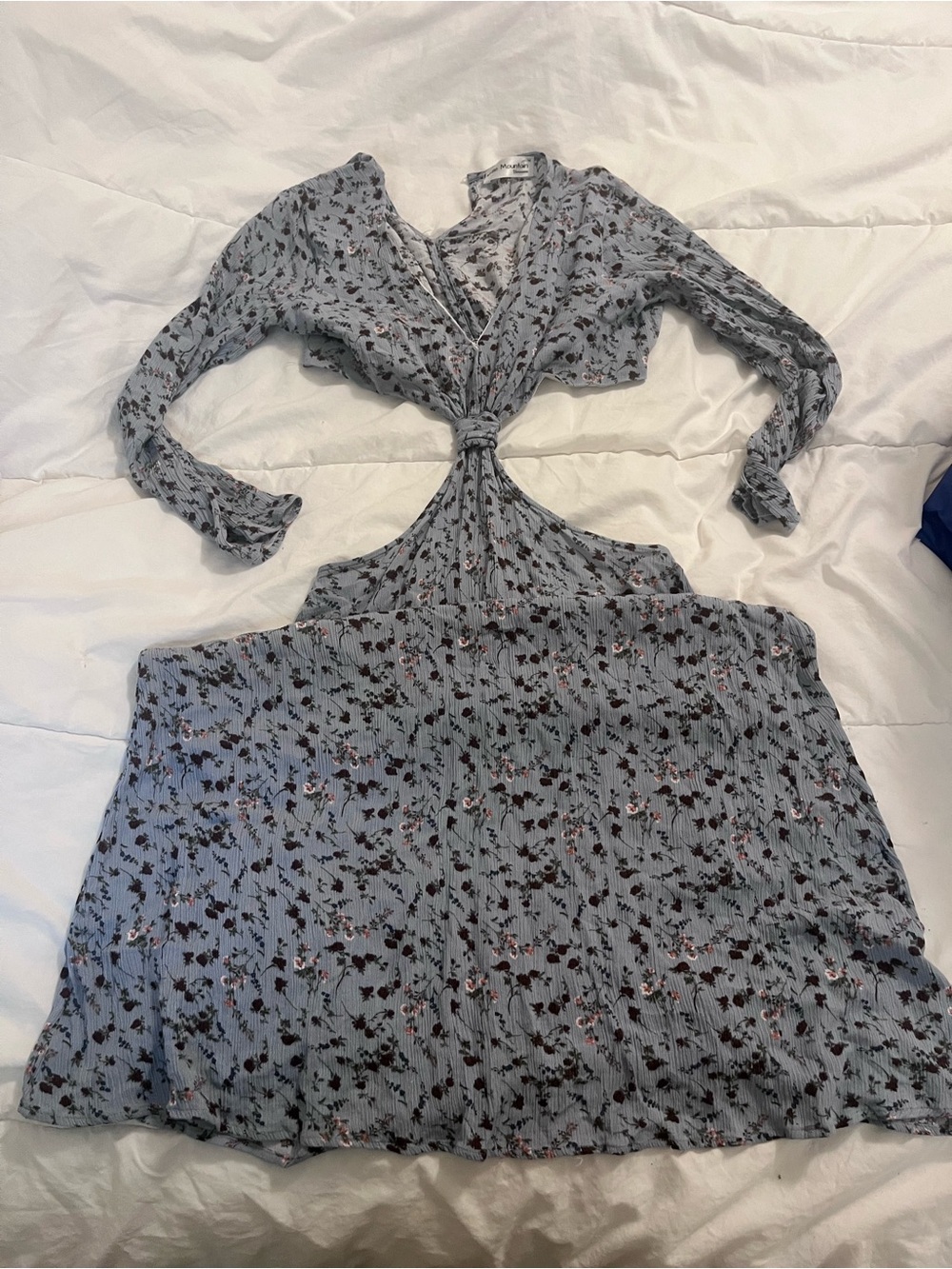 Light Blue Floral Tie-Front Cutout Dress
